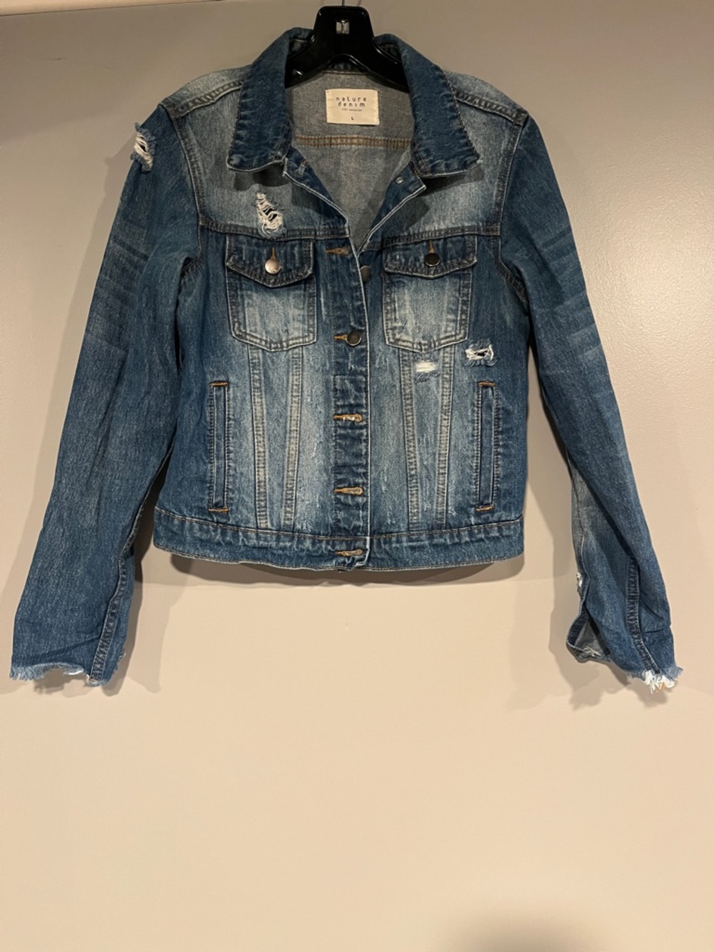 Womens Distressed Denim Trucker Jacket - Blue